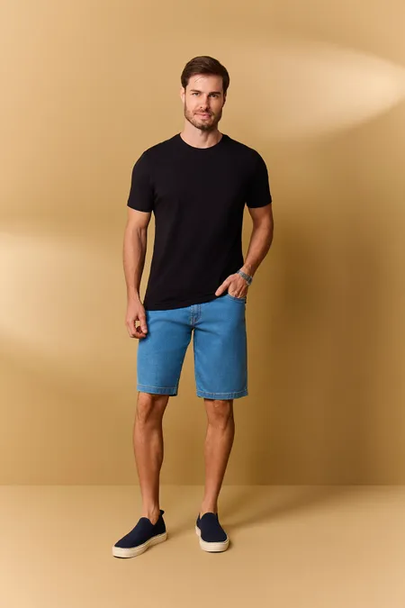 Bermuda Jeans Tradicional Masculina Blue Médio Puramania